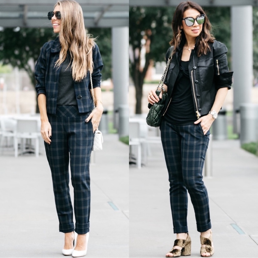 CAbi Connery Navy Blue Plaid Pants